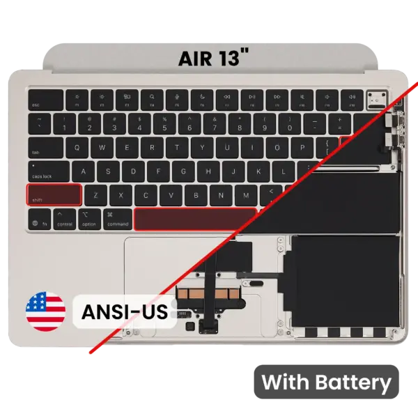 Top case met accu en toetsenbord (ANSI US) voor MacBook Air 13″ A3240 (2025) (Starlight)