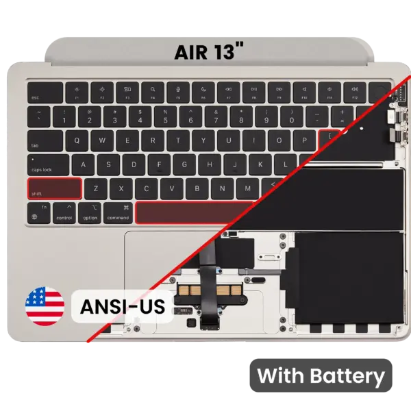 Top case met accu en toetsenbord (ANSI US) voor MacBook Air 13″ A2681 (2022) (Starlight)