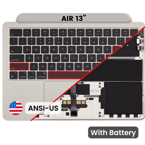 Top case met accu en toetsenbord (ANSI US) voor MacBook Air 13″ A2681 (2022) (Starlight)