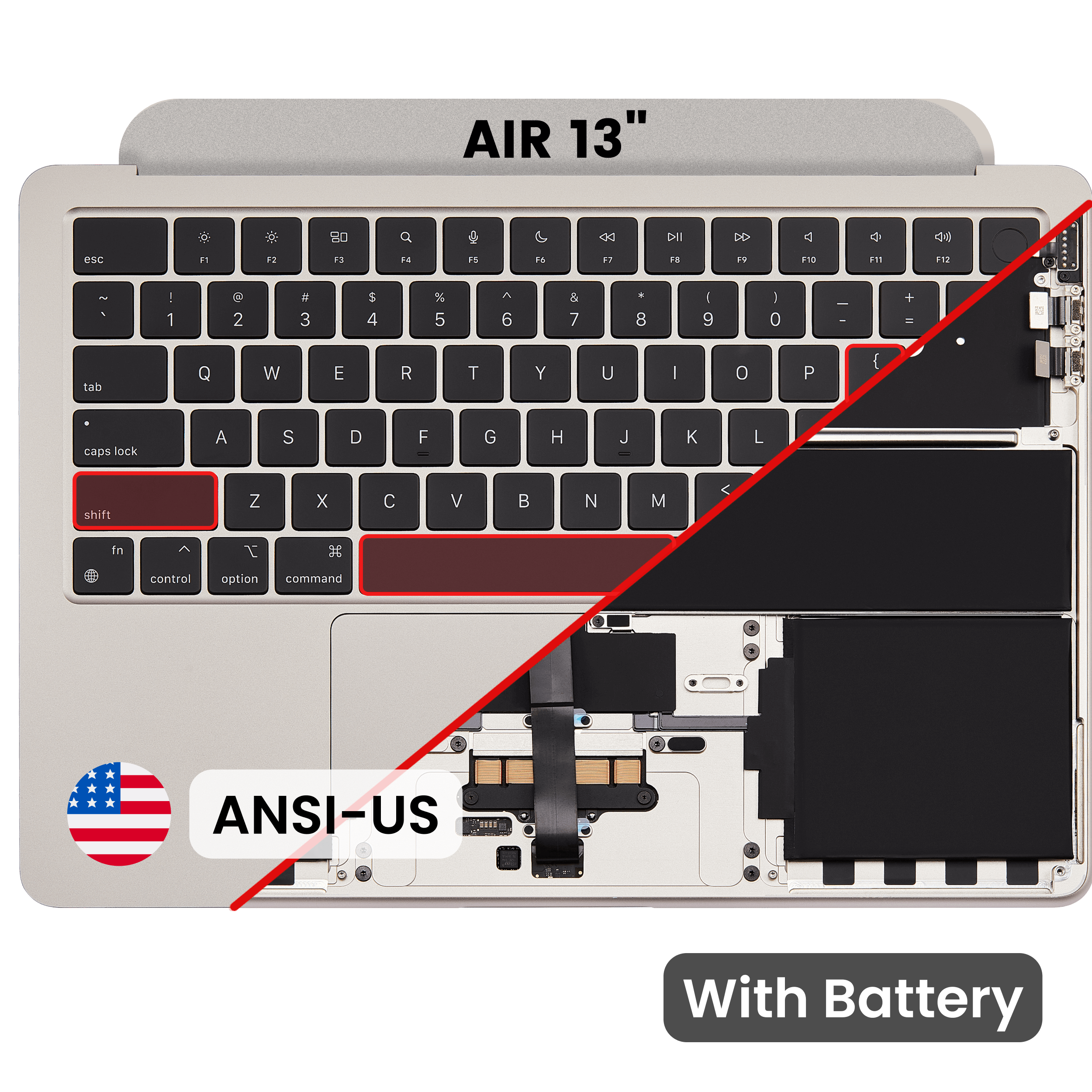 1782158648-6a3995385b93f Top case met accu en toetsenbord (ANSI US) voor MacBook Air 13″ A2681 (2022) (Starlight)