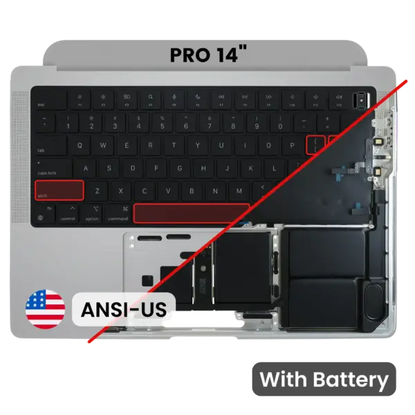 Top case met accu en toetsenbord (ANSI US) voor MacBook Pro 14″ A3185 (2024) (Silver)
