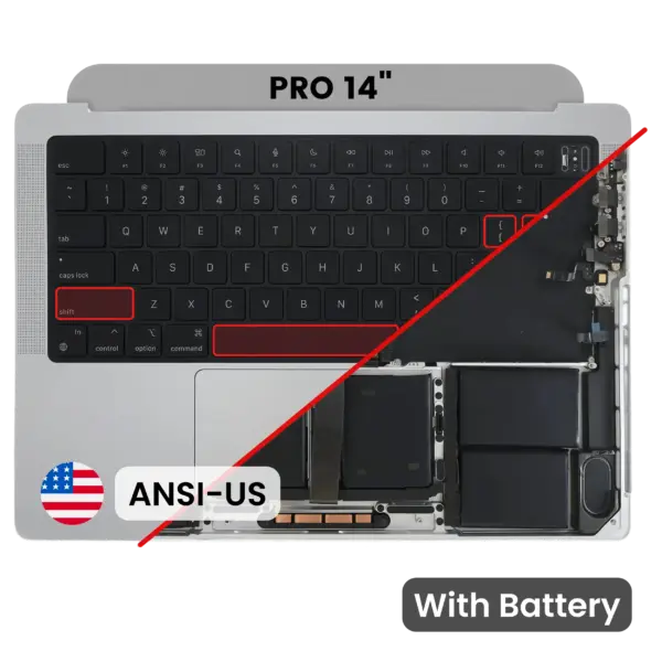 Top case met accu en toetsenbord (ANSI US) voor MacBook Pro 14″ A2779 (2023) (Silver)