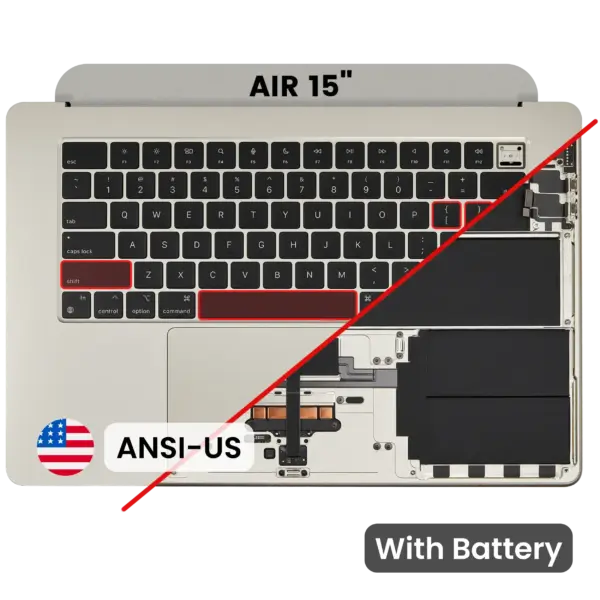 Top case met accu en toetsenbord (ANSI US) voor MacBook Air 15″ A3114 (2024) (Starlight)