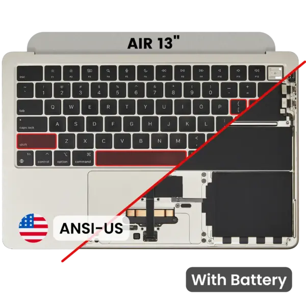 Top case met accu en toetsenbord (ANSI US) voor MacBook Air 13″ A3113 (2024) (Starlight)