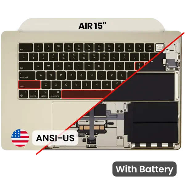 Top case met accu en toetsenbord (ANSI US) voor MacBook Air 15″ A2941 (2023) (Starlight)